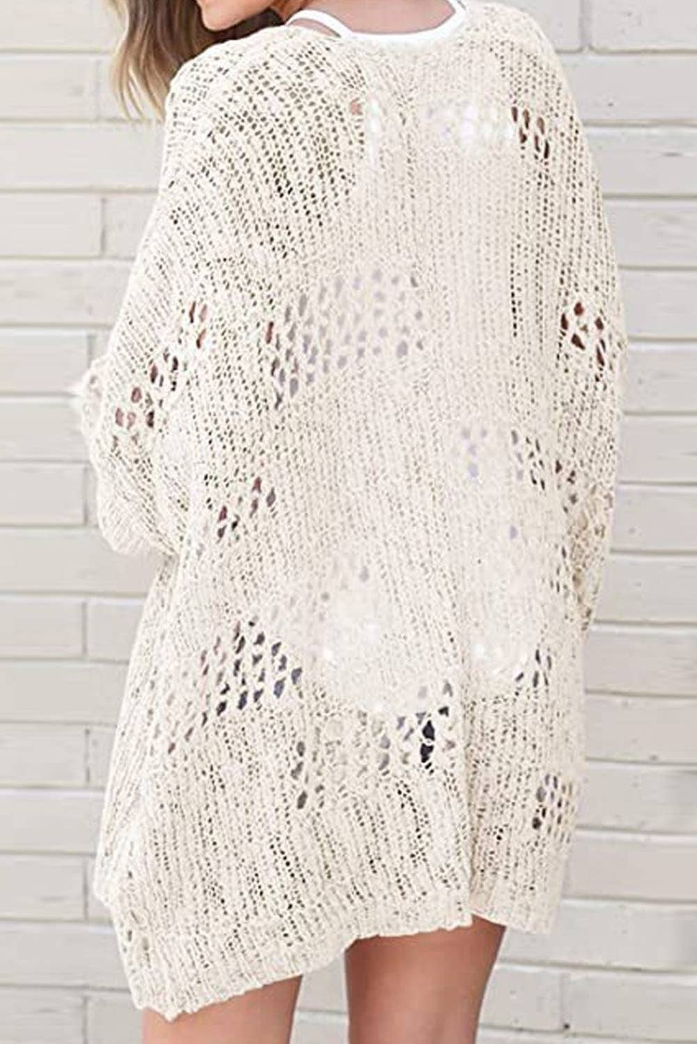 Casual Hollowed Knit Dolman Sleeve Cardigan