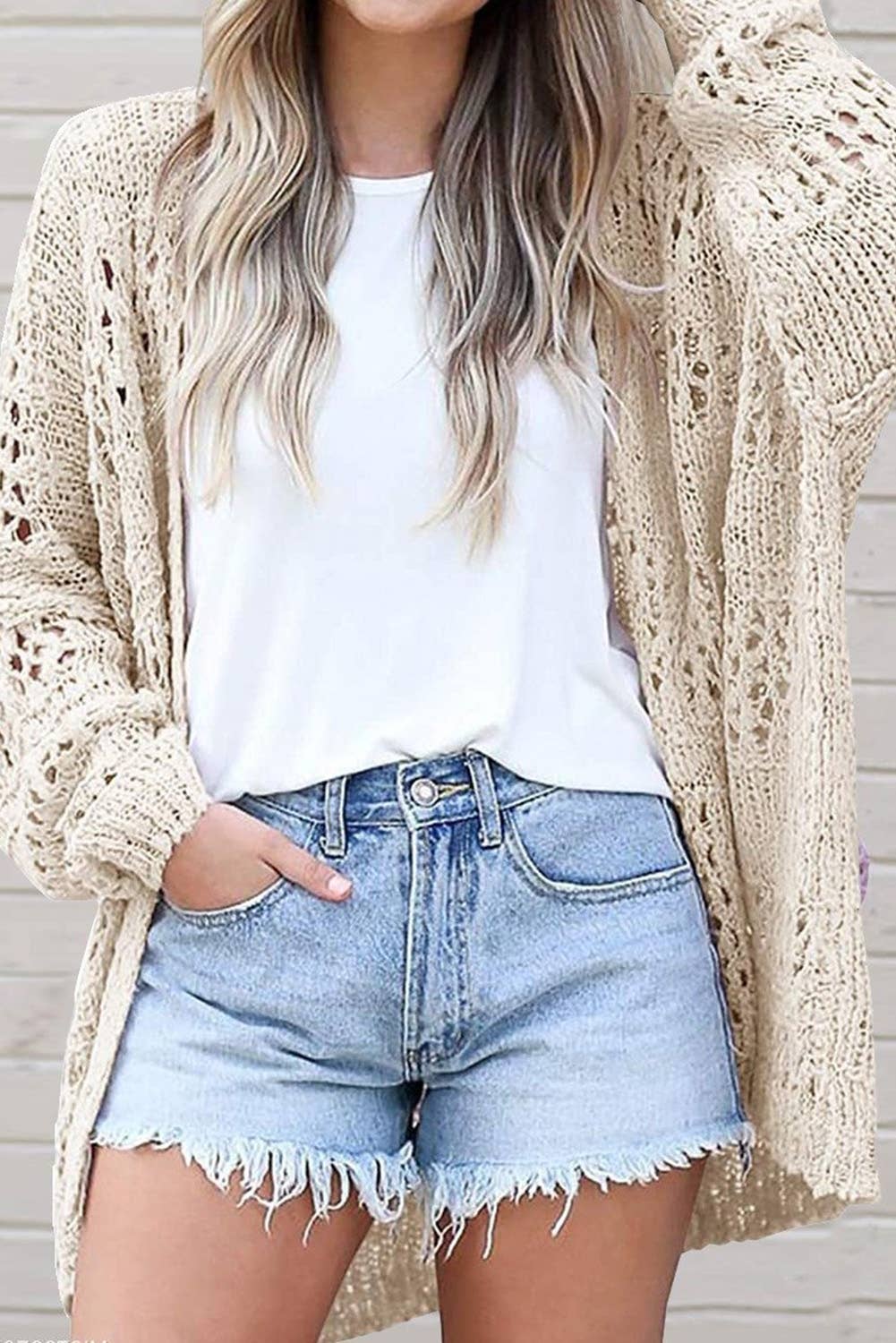 Casual Hollowed Knit Dolman Sleeve Cardigan